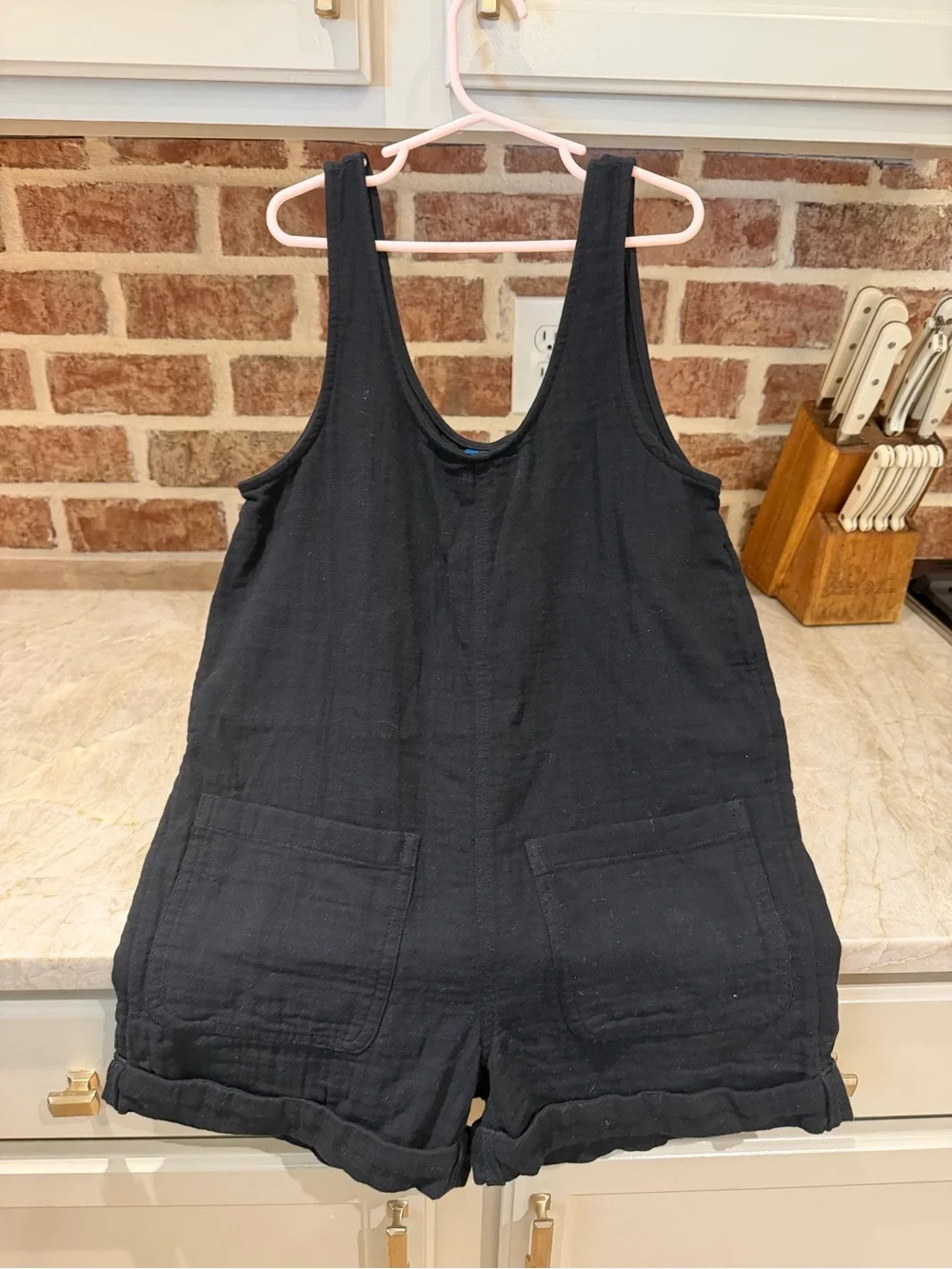 Old Navy Youth Girls Black Sleeveless Short Romper with Front Pockets